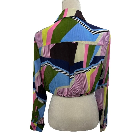 LE SUPERBE Interrupted Pattern Sunset Tower Tuck Silk Blouse Women’s Sz 0 - Picture 4 of 11